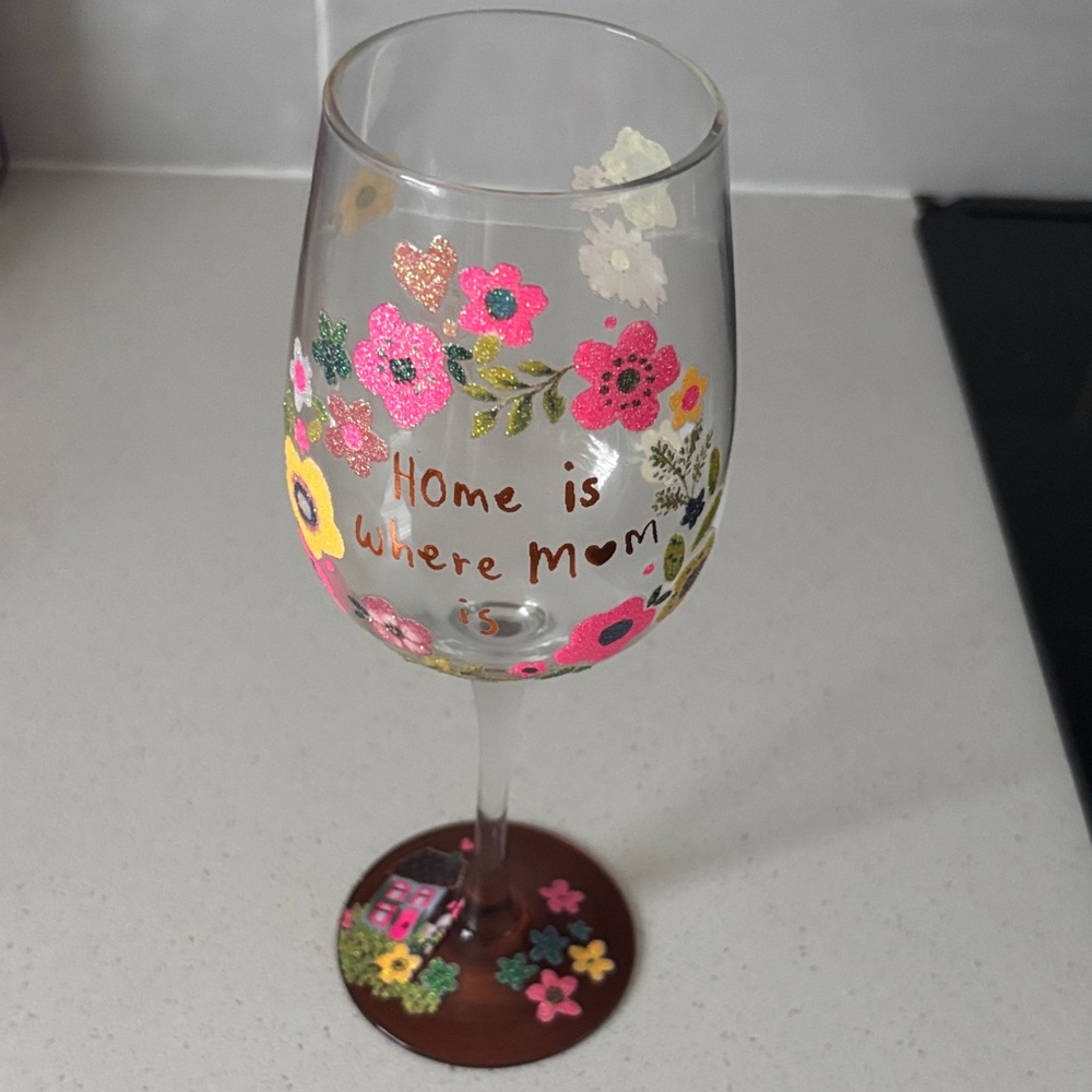 Floral Wine Glass with Colorful Design